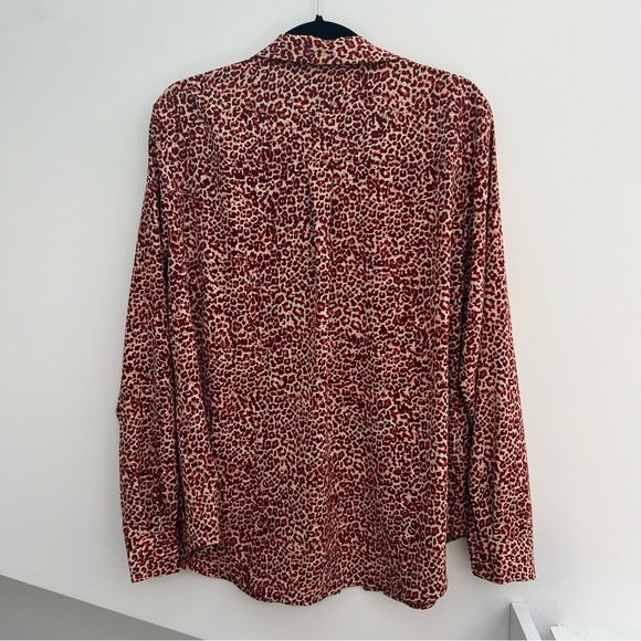 H&M red & cream size 12 animal print long sleeve button down - Picture 2 of 7